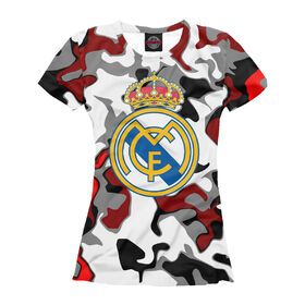 Женская футболка 3D с принтом FC Real Madrid , Выбор из трех типов ткани | <ul> <li>Обычная ткань — интерлок, спортивный трикотаж. Плотность 140 г/м.кв. Состав: 100% полиэстер</li> <li>Премиум ткань — джерси, мягкий трикотаж. Плотность 180 г/м.кв. Состав: 97% полиэстер, 3% эластан</li> <li>Люкс ткань — кулирка, наиболее плотная и долговечня ткань. Плотность 210 г/м.кв. Состав: 97% полиэстер, 3% эластан</li> </ul> | 