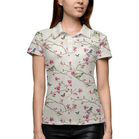Женская рубашка поло 3D с принтом Spring Birds ,  |  | Тематика изображения на принте: 