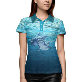 Женская рубашка поло 3D с принтом Два дельфина в Петрозаводске,  |  | 