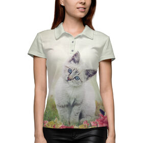 Женская рубашка поло 3D с принтом Котенок ,  |  | 