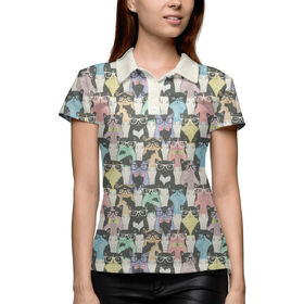 Женская рубашка поло 3D с принтом Умные Котейки в Кировске,  |  | 