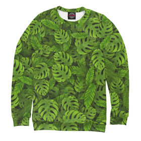 Мужской свитшот 3D с принтом Зеленые тропические листья в Курске,  |  | 