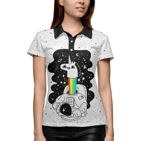Женская рубашка поло 3D с принтом Единорог астронавт в Курске,  |  | 