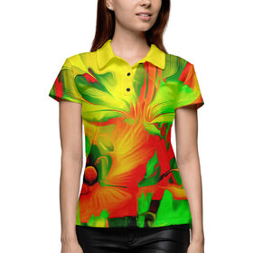 Женская рубашка поло 3D с принтом Цветочная акварель в Екатеринбурге,  |  | Тематика изображения на принте: 