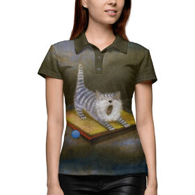 Женская рубашка поло 3D с принтом Sleepy Kitten в Новосибирске,  |  | 