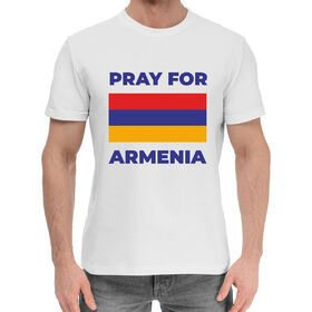 Мужская хлопковая футболка с принтом Pray For Armenia в Петрозаводске,  |  | 