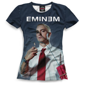 Женская футболка 3D с принтом Eminem в Тюмени, Выбор из трех типов ткани | <ul> <li>Обычная ткань — интерлок, спортивный трикотаж. Плотность 140 г/м.кв. Состав: 100% полиэстер</li> <li>Премиум ткань — джерси, мягкий трикотаж. Плотность 180 г/м.кв. Состав: 97% полиэстер, 3% эластан</li> <li>Люкс ткань — кулирка, наиболее плотная и долговечня ткань. Плотность 210 г/м.кв. Состав: 97% полиэстер, 3% эластан</li> </ul> | 