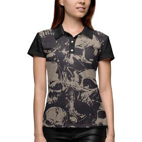 Женская рубашка поло 3D с принтом Grey Skulls в Петрозаводске,  |  | 
