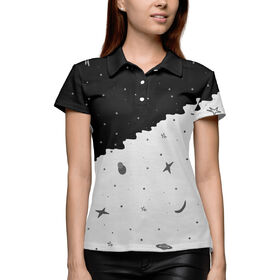 Женская рубашка поло 3D с принтом Черно-белое небо в Курске,  |  | 