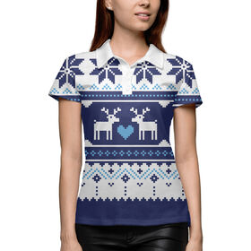 Женская рубашка поло 3D с принтом Скандинавский свитер с оленями ,  |  | 