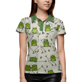 Женская рубашка поло 3D с принтом Лягушки ,  |  | Тематика изображения на принте: 