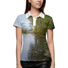 Женская рубашка поло 3D с принтом Река в Кировске,  |  | 