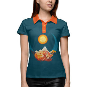 Женская рубашка поло 3D с принтом Лунная лиса ,  |  | 