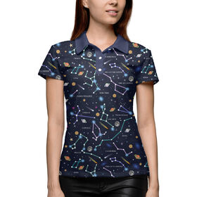 Женская рубашка поло 3D с принтом Созвездия и планеты в Екатеринбурге,  |  | Тематика изображения на принте: 