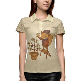 Женская рубашка поло 3D с принтом Лисенок Лис у Ёлки ,  |  | 