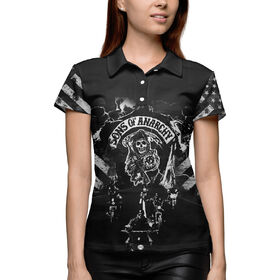 Женская рубашка поло 3D с принтом Сыны анархии ,  |  | Тематика изображения на принте: 