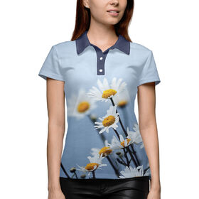 Женская рубашка поло 3D с принтом Ромашка в Тюмени,  |  | 