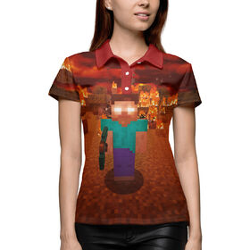 Женская рубашка поло 3D с принтом Herobrine ,  |  | Тематика изображения на принте: 