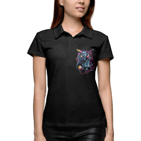 Женская рубашка поло 3D с принтом Космическая Сова в Курске,  |  | Тематика изображения на принте: 