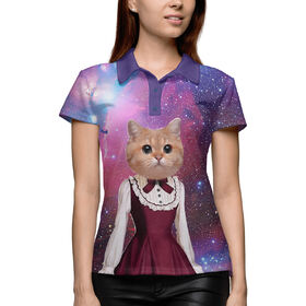 Женская рубашка поло 3D с принтом Коты в платьях в Санкт-Петербурге,  |  | Тематика изображения на принте: 