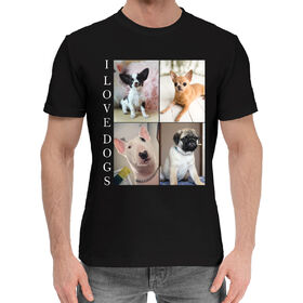 Мужская хлопковая футболка с принтом I love dogs в Тюмени,  |  | 