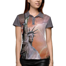 Женская рубашка поло 3D с принтом Статуя Свободы в Тюмени,  |  | Тематика изображения на принте: 