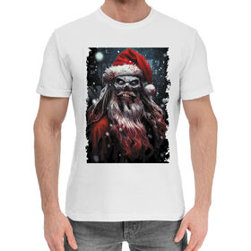 Мужская хлопковая футболка с принтом Ужасный Дед Мороз в Курске,  |  | 