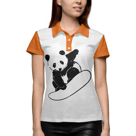 Женская рубашка поло 3D с принтом Panda Snowboarder в Тюмени,  |  | 