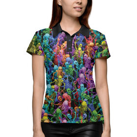 Женская рубашка поло 3D с принтом Разноцветные скелеты в Новосибирске,  |  | 