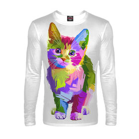 Мужской лонгслив с принтом Разноцветный котик ,  |  | Тематика изображения на принте: 