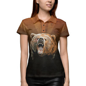 Женская рубашка поло 3D с принтом Медведь в Кировске,  |  | 