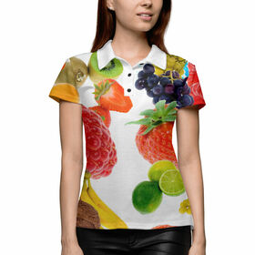 Женская рубашка поло 3D с принтом Ягодный микс в Белгороде,  |  | 