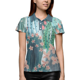 Женская рубашка поло 3D с принтом Цветущий кактус в Кировске,  |  | 