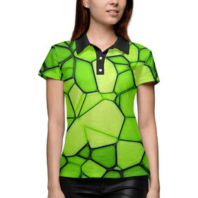 Женская рубашка поло 3D с принтом Зелёные грани ,  |  | 