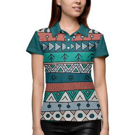 Женская рубашка поло 3D с принтом Бирюзовый африканский узор в Екатеринбурге,  |  | 