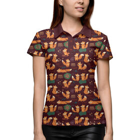 Женская рубашка поло 3D с принтом Лисоньки в лесу в Тюмени,  |  | 