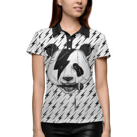 Женская рубашка поло 3D с принтом Панда вокалист в Курске,  |  | 