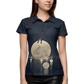 Женская рубашка поло 3D с принтом Я на луне ,  |  | 