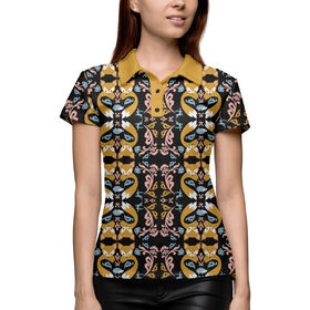 Женская рубашка поло 3D с принтом Орнамент-лисички в Тюмени,  |  | 