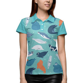 Женская рубашка поло 3D с принтом Морские котики ,  |  | Тематика изображения на принте: 