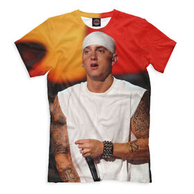 Мужская футболка 3D с принтом Eminem в Екатеринбурге, Выбор из 3-х типов ткани | <ul>
<li>Обычная ткань — интерлок, спортивный трикотаж. Плотность 140 г/м.кв. Состав: 100% полиэстер</li>
<li>Премиум ткань — джерси, мягкий трикотаж. Плотность 180 г/м.кв. Состав: 97% полиэстер, 3% эластан</li>
<li>Люкс ткань — кулирка, наиболее плотная и долговечня ткань. Плотность 210 г/м.кв. Состав: 97% полиэстер, 3% эластан</li>
</ul> | 