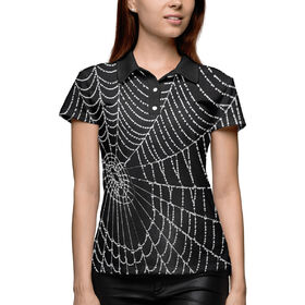 Женская рубашка поло 3D с принтом Паутина с капельками воды в Петрозаводске,  |  | 