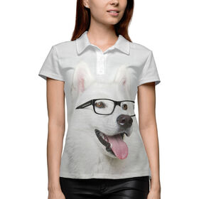 Женская рубашка поло 3D с принтом Хаски в очках в Тюмени,  |  | 