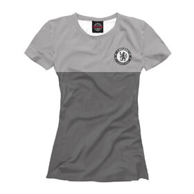 Футболка для девочек с принтом FC Chelsea Grey Collection в Петрозаводске, Интерлок, плотность ткани 135-140 гр/кв.м; Состав: 100% полиэстер | Ткань сандвич - ткань, специально разработанная для сублимационной печати. Снаружи это 100% полиэстеровый трикотаж, изнутри - 100% нежный хлопок.  Ткань мягкая, эластичная, хорошо держит форму. Ткань не мнется, гигиеничная, хорошо пропускает воздух, легко впитывает влагу, легко стирается и  быстро сохнет. 	 | Тематика изображения на принте: 