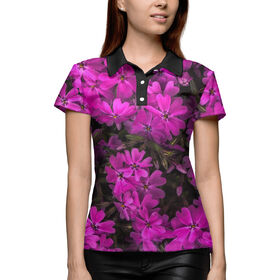 Женская рубашка поло 3D с принтом Розовые цветочки ,  |  | 