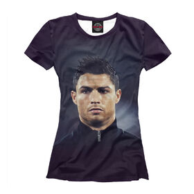 Женская футболка 3D с принтом Cristiano Ronaldo в Новосибирске, Выбор из трех типов ткани | <ul> <li>Обычная ткань — интерлок, спортивный трикотаж. Плотность 140 г/м.кв. Состав: 100% полиэстер</li> <li>Премиум ткань — джерси, мягкий трикотаж. Плотность 180 г/м.кв. Состав: 97% полиэстер, 3% эластан</li> <li>Люкс ткань — кулирка, наиболее плотная и долговечня ткань. Плотность 210 г/м.кв. Состав: 97% полиэстер, 3% эластан</li> </ul> | 