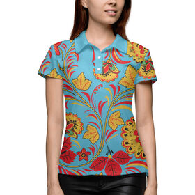 Женская рубашка поло 3D с принтом Хохлома в Тюмени,  |  | 