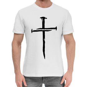 Мужская хлопковая футболка с принтом Крест из гвоздей в Кировске,  |  | 