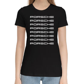 Женская хлопковая футболка с принтом Porsche в Новосибирске,  |  | 