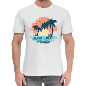 Мужская хлопковая футболка с принтом Aloha Hawaii в Екатеринбурге,  |  | 